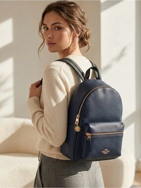 Coach Court Mini Backpack 80550 Navy Pebbled Leather Gold Hardware